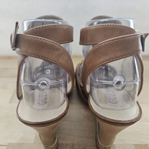 Guess Womens Medium Brown Leather Wultima 8.5M Heels Wedges Shoes - Picture 7 of 12
